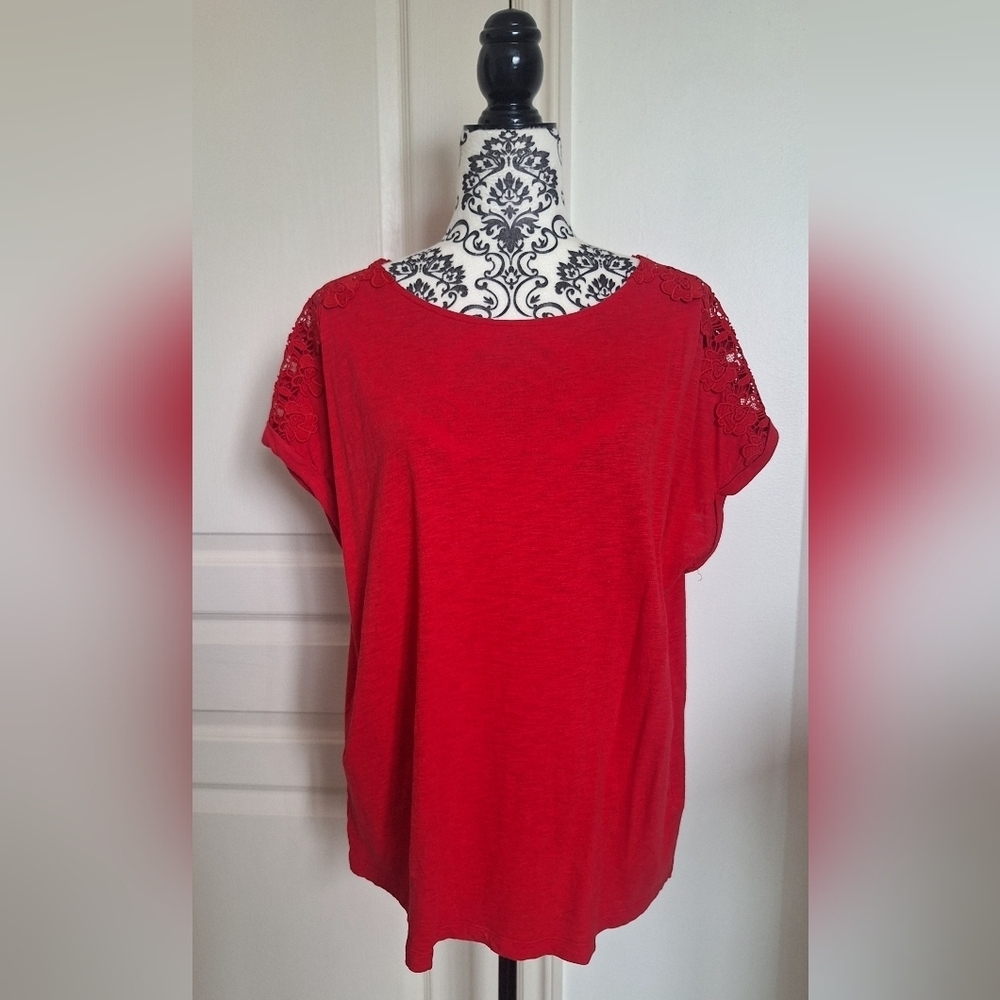 Cleo Petites Red Lace Sleeve Top XL